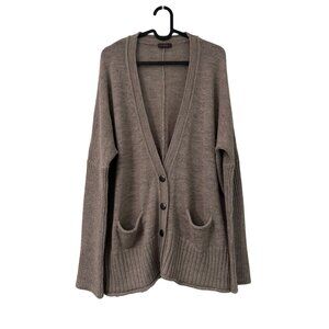 Wrap London Marled Brown 100% Alpaca Rib Trim Cardigan Sweater Womens Medium